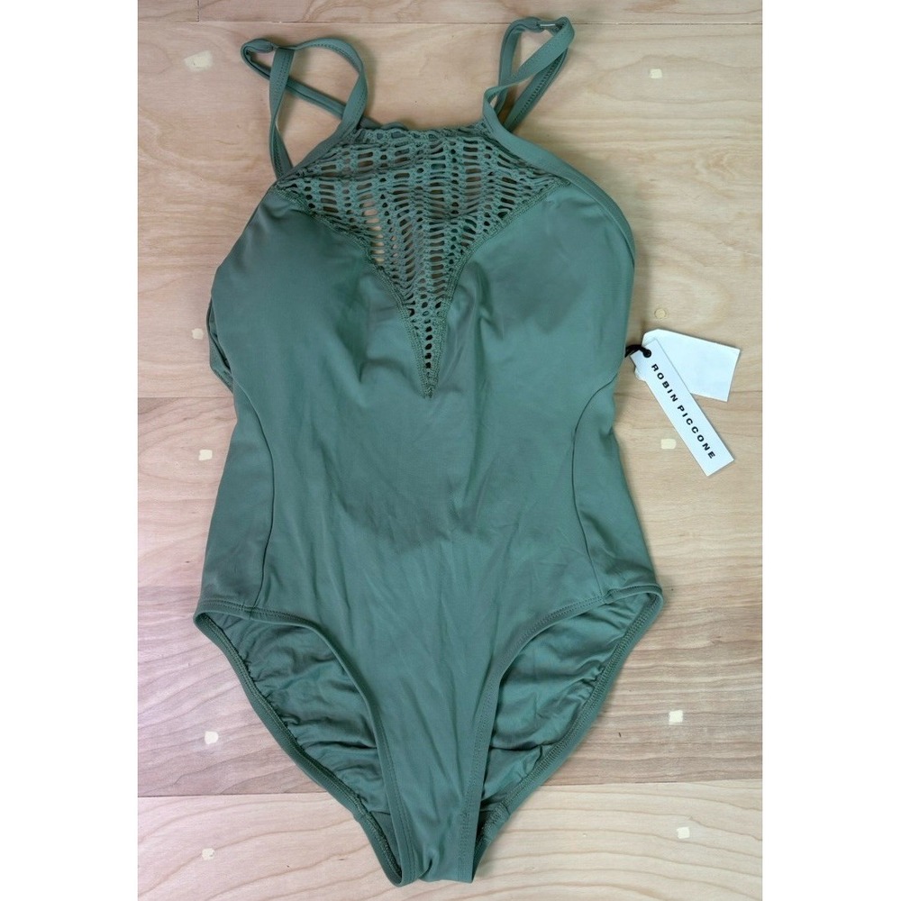 Robin Piccone Sophia One Piece Swimsuit NWT Sea Green Size 10 Crochet Coastal